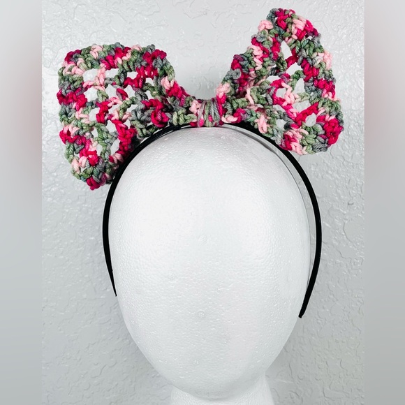 Hand Crafted Accessories - Crochet Bow Headband Multi Color Pink
